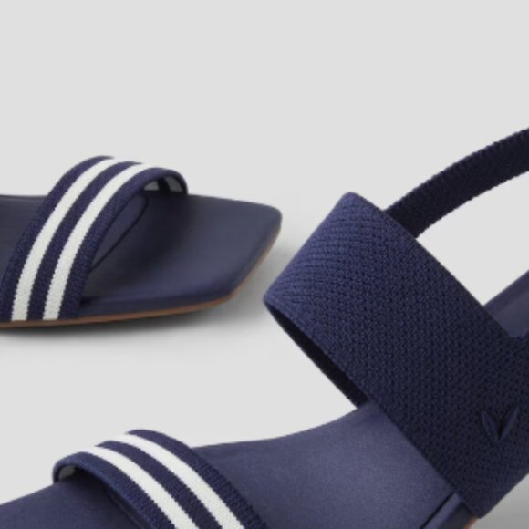 Vivaia 'Luna' Square-Toe Block Heel Sandals in Navy Blue & White Size 38 - Picture 3 of 10